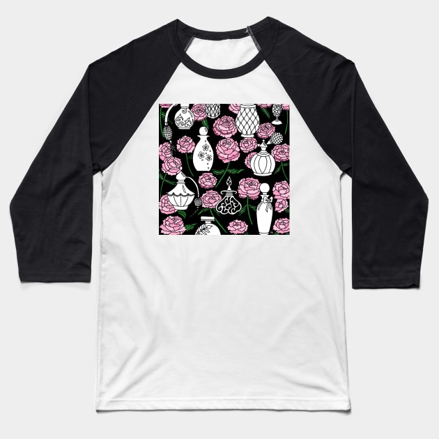 Perfume and Peonies Black Palette Baseball T-Shirt by HLeslie Design